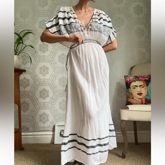 ZARA EMBROIDERED COTTON LONG DRESS NWT - Picture 1 of 14